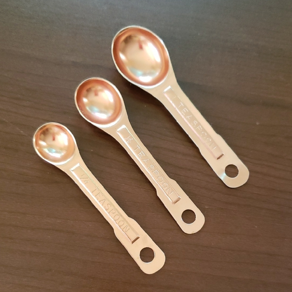 Copper Plated Measuring Spoon Set Vintage Collectible 1970s 3 pc set